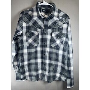 G Star Raw Pearl Snap Flannel Shirt Men's Medium Plaid Western Cowboy Slim